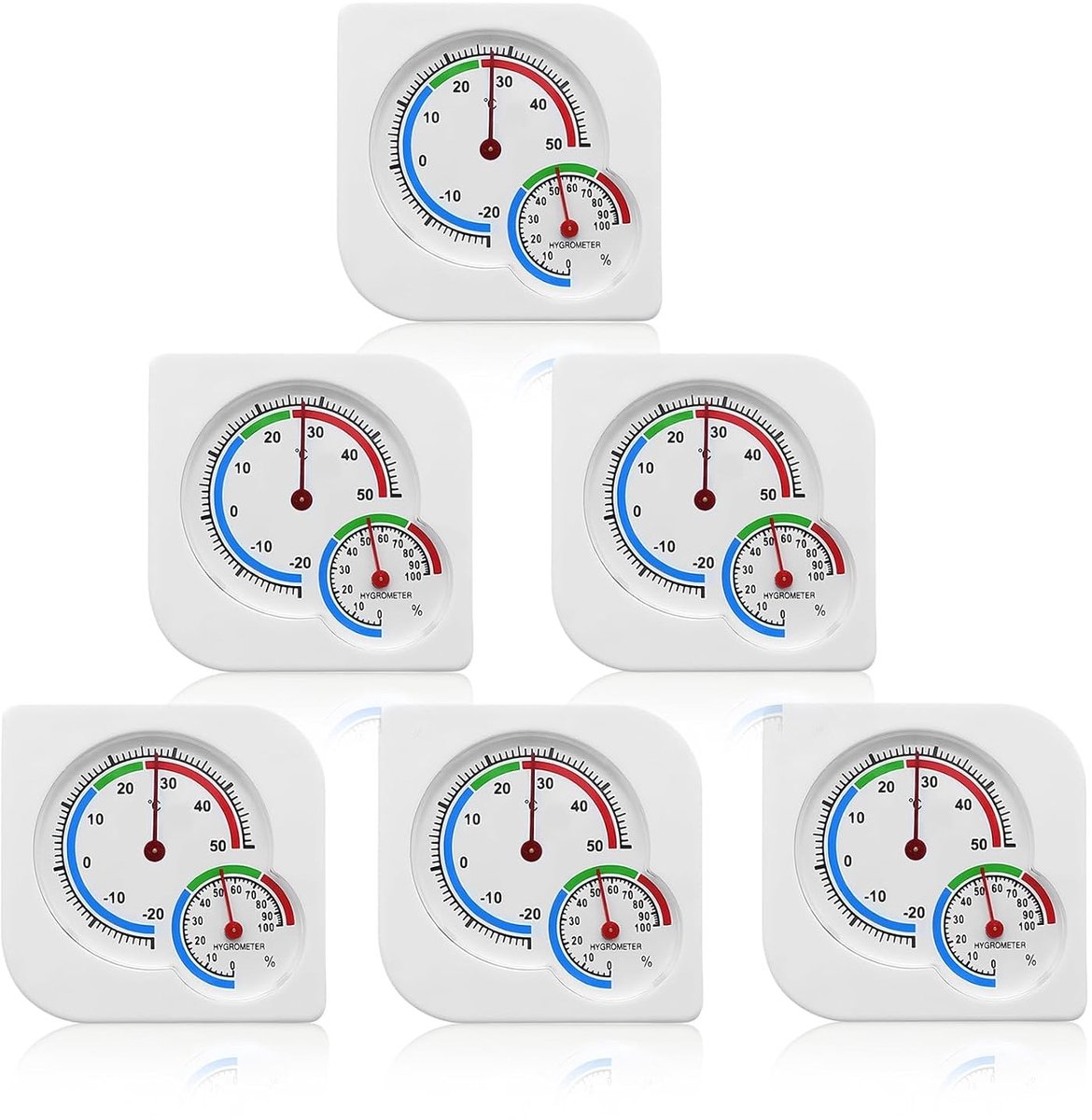 Analoge Thermo-Hygrometer - Wit - 7,5 x 7,5 cm - 2-in-1 Temperatuur en Vochtigheidsmeter - Voor Binnen en Buiten