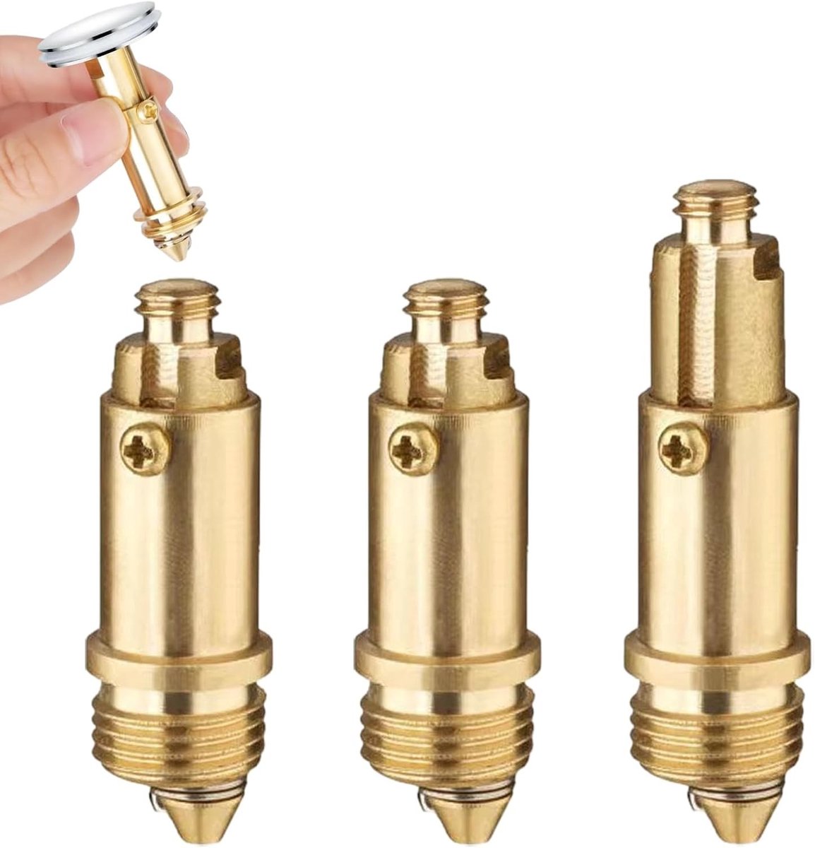 3-delige Messing Afvoerplug Set voor Badkamer Wastafel met Pop-Up Mechanisme en Schroeven, Geschikt voor M8/M16 Draad en Diverse Wastafels