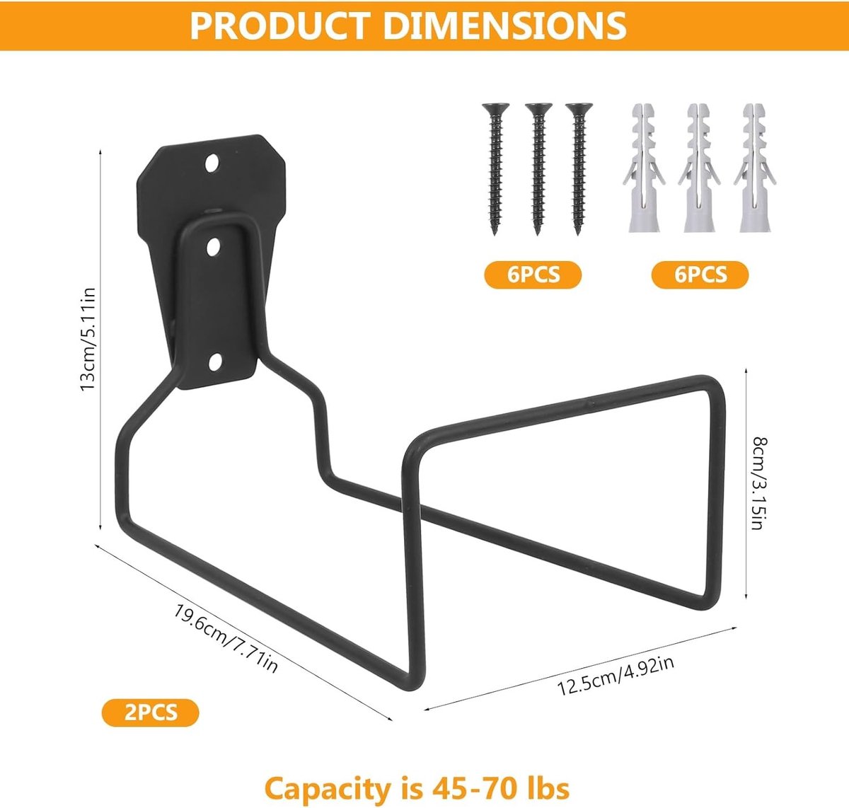 Tuinslanghaspel - Zwart - Metalen Wandhouder - 19,6 cm Haaklengte - Voor Tuin en Garage