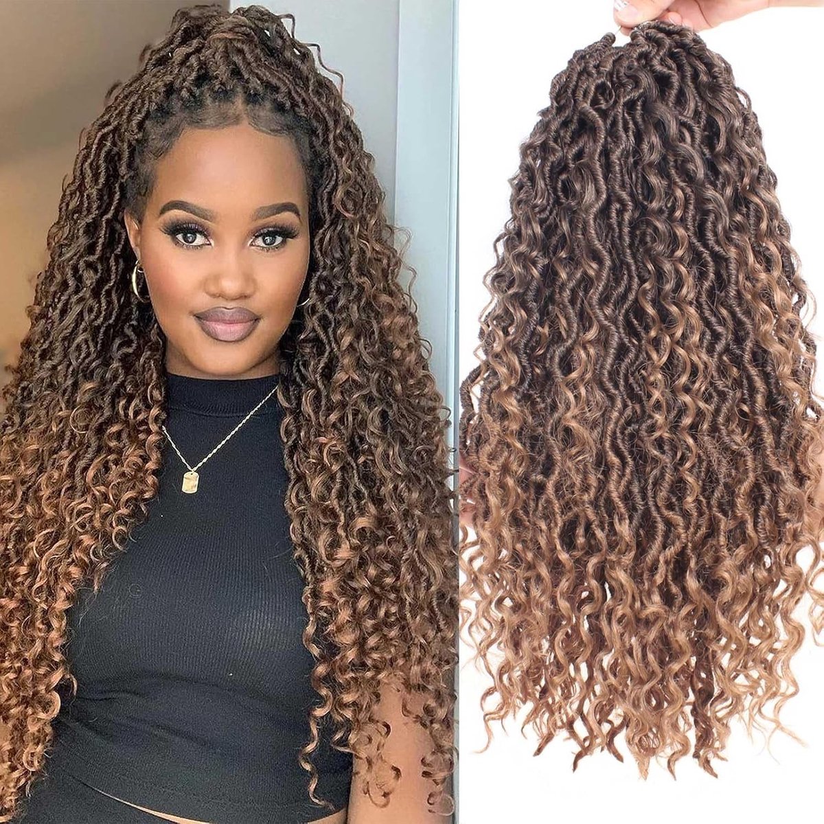 18 Inch 8 Pack 14 Strands River Goddess Faux Locs Hairextensions met Krullend Haar voor een Bohemian Look, T27#
