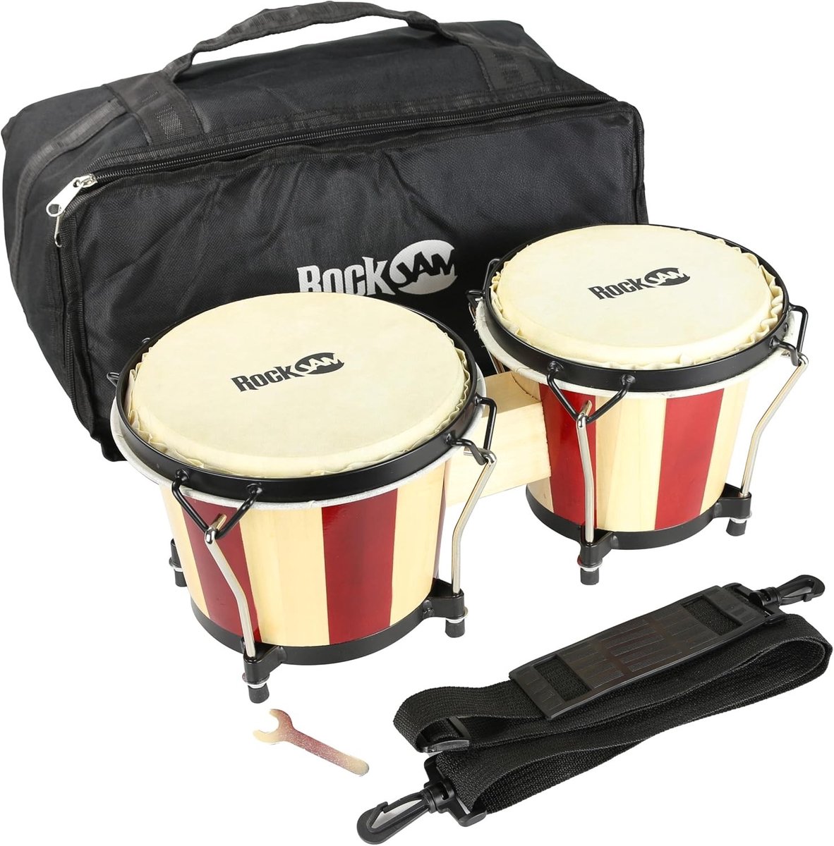 Tongue drum - Red Stripe - 7 en 8 inch - Houten Bongo Set met Natuurlijk Leer - Voor Beginners en Muzikanten