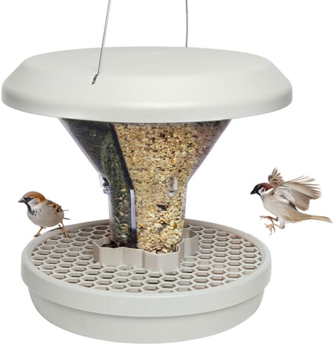 Vogelvoederhuisje Hangend - Muizen- en Rattenbestendig - Dubbele Voedselkamers - Voor Roodborstjes - Lichtgrijs - Sterk en Betrouwbaar - Voederautomaat