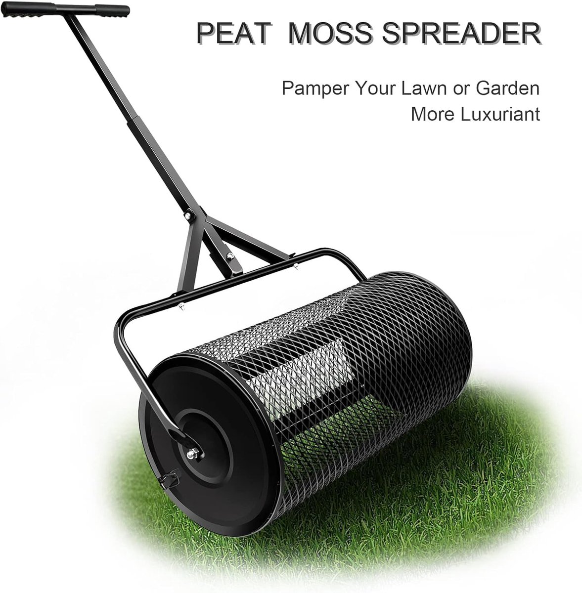 Compoststrooier Gazonroller - Meststrooier Tuinroller - Gazon Onderhouden - Gelijkmatige Verdeling - 60 cm - Zwart/Groen