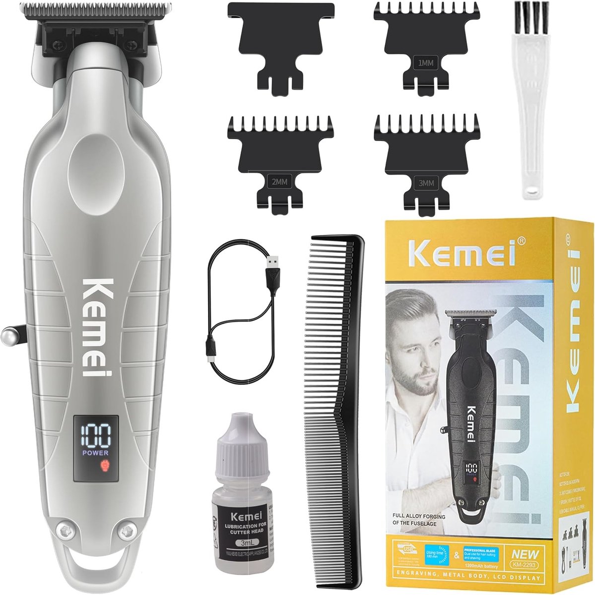 Trimmer voor mannen - Zilver - Professionele Haar- en Baardtrimmer met T-Blad - Draadloos en Oplaadbaar