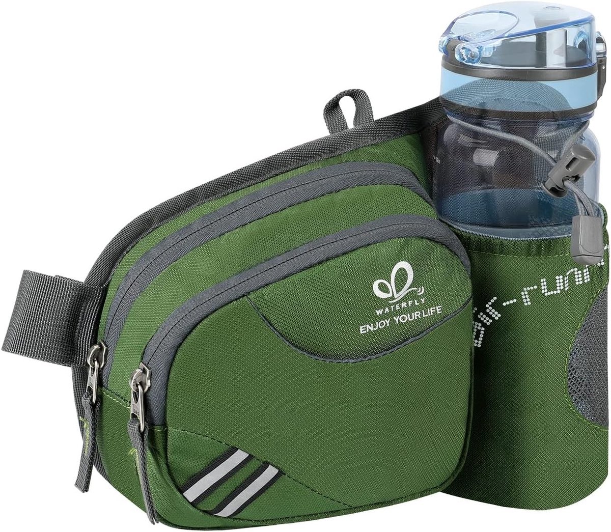 Bum Bag met Fleshouder voor Dames en Heren - Ademend Heuptasje met Reflecterende Strepen voor Hardlopen, Fietsen, Kamperen en Klimmen