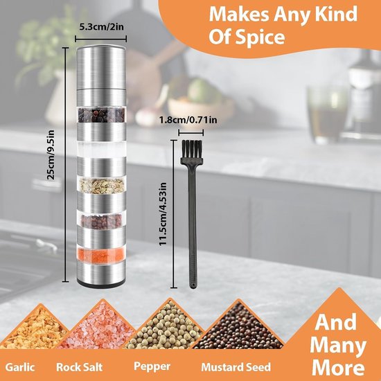 5-in-1 Camping Specerij Set met Maalmolen, Roestvrij Staal, Draagbaar voor BBQ, Picknick en Reizen, Inclusief Schoonmaakborstel en Kruidenset — afbeelding 4