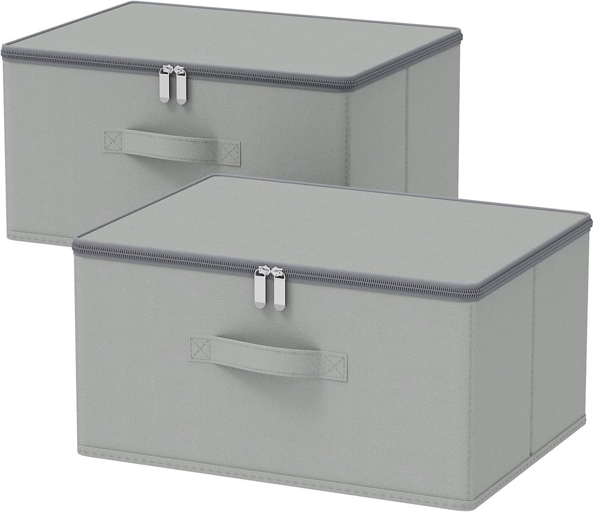 Opbergdozen met Deksel, Cube Organizer Mand, Handige Opbergboxen voor Kasten, 2 Stuks, Grijs, 40 x 30 x 20 cm, Ideaal voor Kleding, Speelgoed en Huishoudelijke Spullen