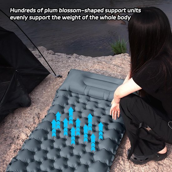 Opblaasbaar Luchtbed - Slaapmat Kamperen - Buiten Ontspannen - Ingebouwde Voetpomp - 200 x 62 cm - Koel grijs — afbeelding 4