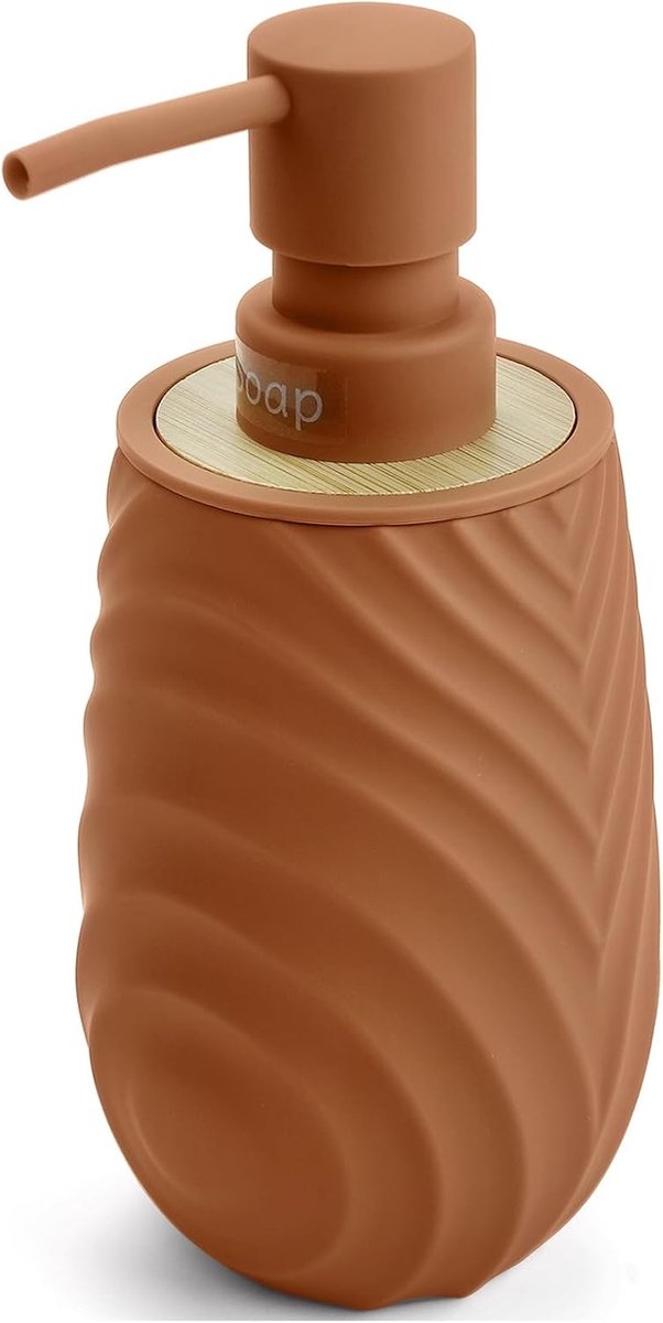 Stijlvolle Zeepdispenser van Bamboe voor Keuken en Badkamer, Ideaal voor Afwasmiddel en Handzeep in Oranje Kleur