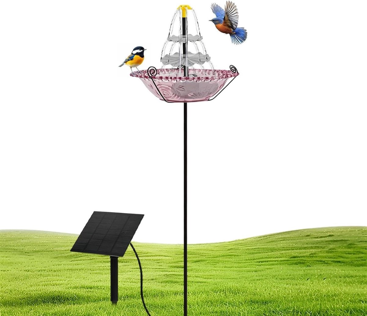 Vogelbad met Fontein - Tuindecoratie Drinkbak - Vogels Verfrissen - Zonne-energie Aangedreven - 45x23.5 cm - Blauw Paars