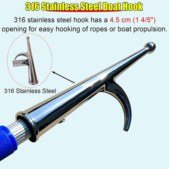 Telescopische Boothaak - Aanlegpaal Duwstok - Boot Aanmeren - Lichtgewicht Aluminium - 3 Stuks 2 Meter - Zilver — afbeelding 2