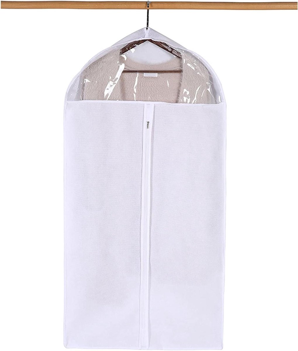 Kledinghoezen - Kledingzakken Beschermhoezen - Kleding Opbergen - Met Rits Transparant Venster - 60x10x130cm - Wit