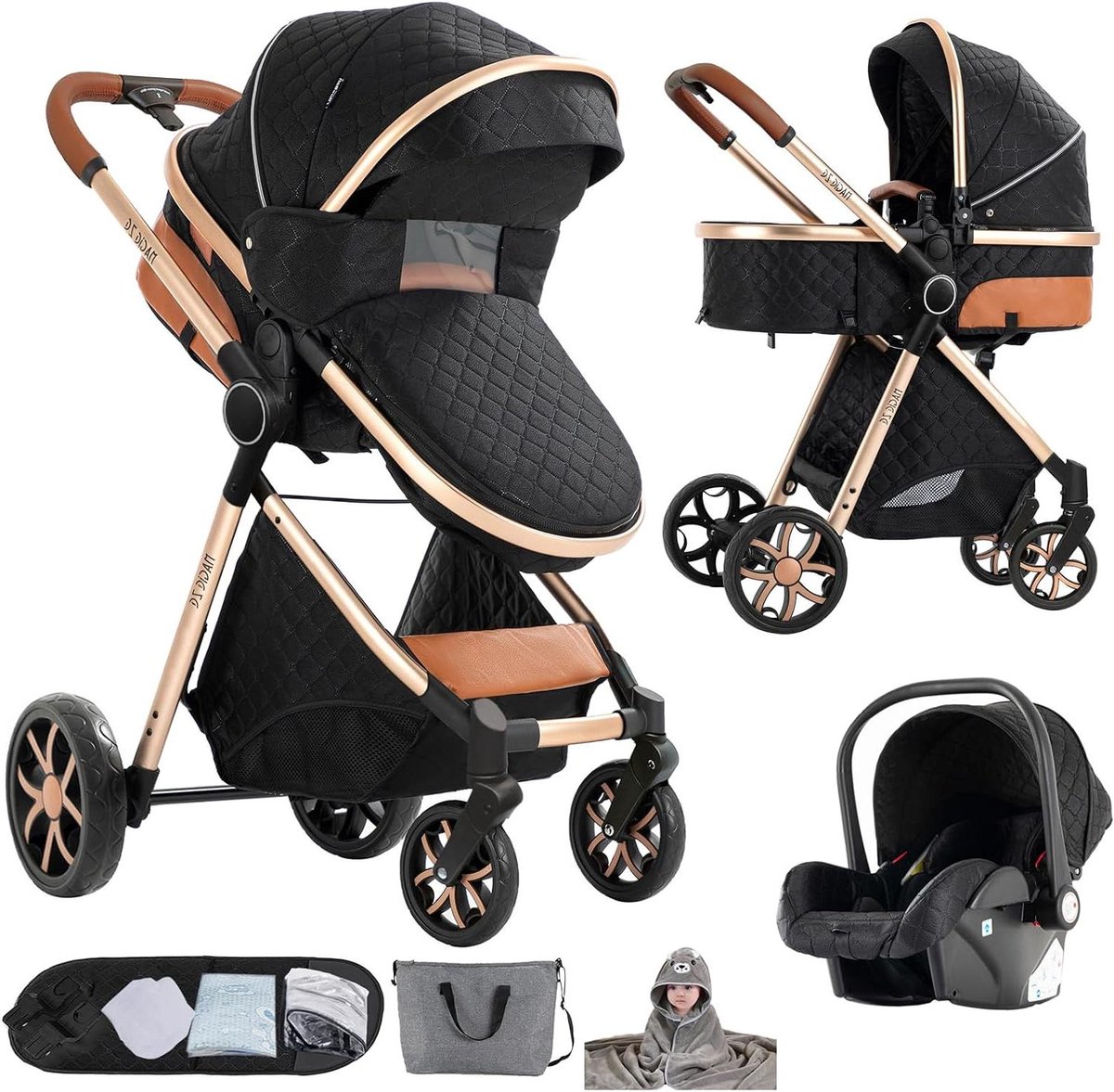 3-in-1 Kinderwagen - Reiswieg Kinderwagen - Veilig Vervoer Baby - Met Eén Klik Inklapbaar