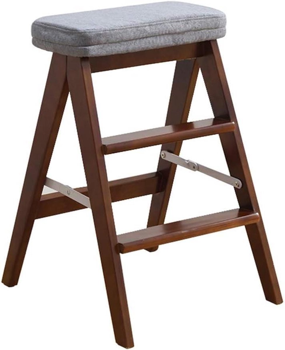Houten Opstapladder - Keukenladder Kruk - Multifunctioneel Gebruik - Opvouwbaar Ontwerp - 3 Treden - Blauw