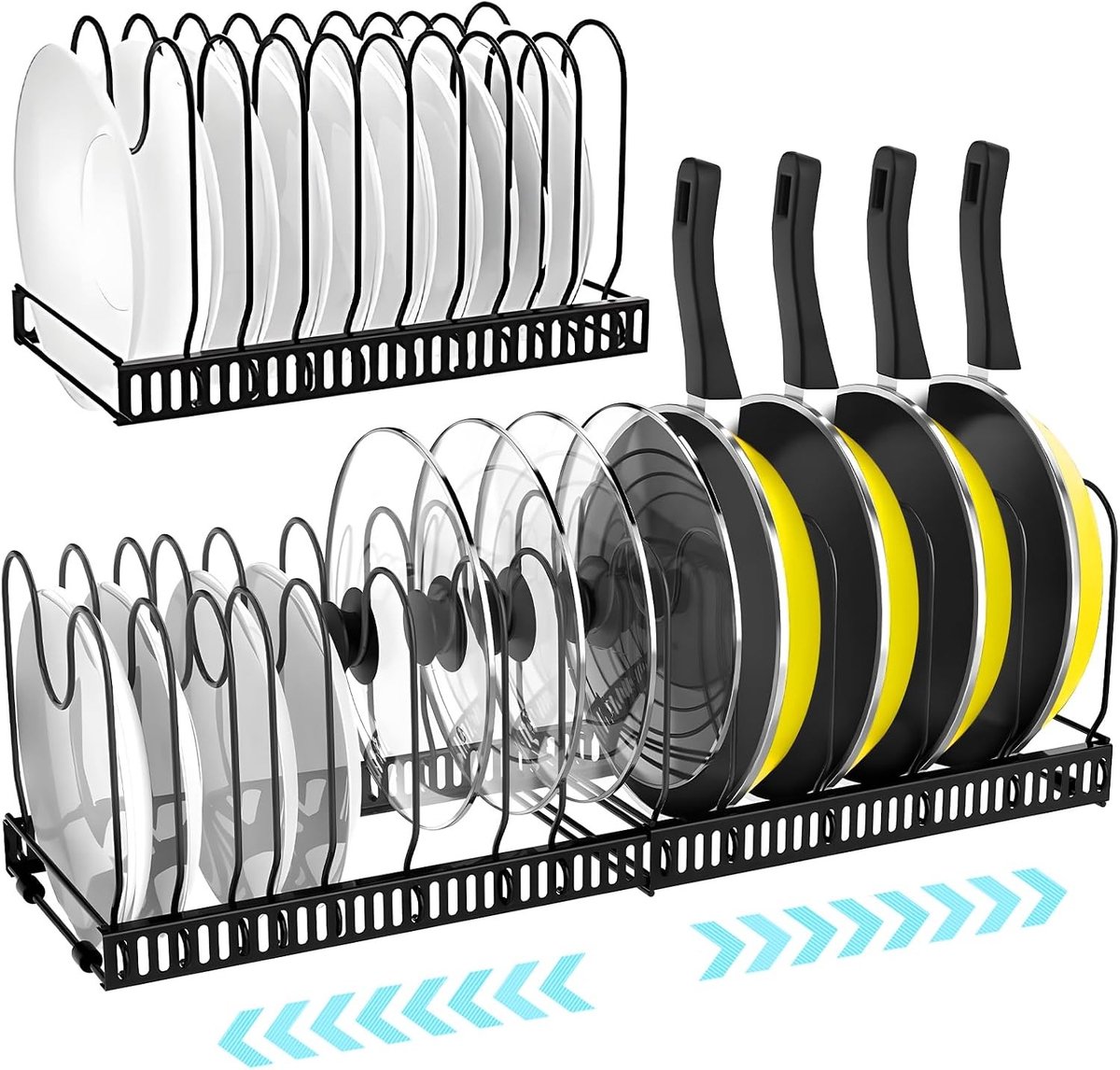 Gootsteenkast organizer - Metaal - Verstelbaar 31-60 cm - Met 14 Scheiders - Voor Keukengerei en Dekselopslag