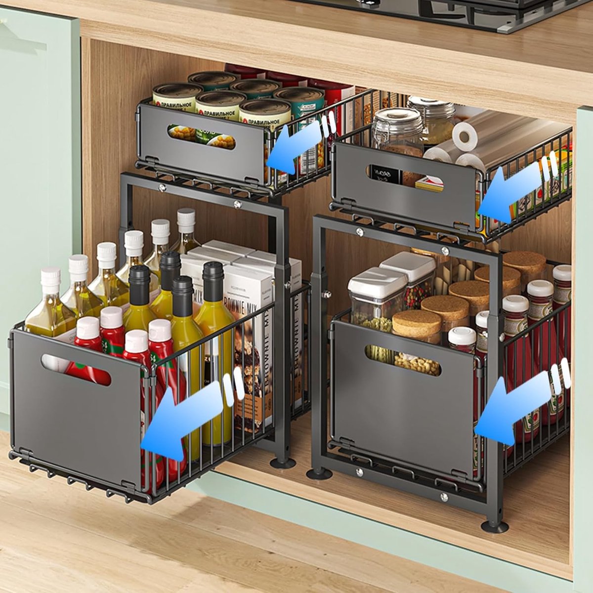 Gootsteenkast organizer - Zwart - 2-Pack - Uittrekbaar Metaal Opbergrek - Voor Keuken en Badkamer