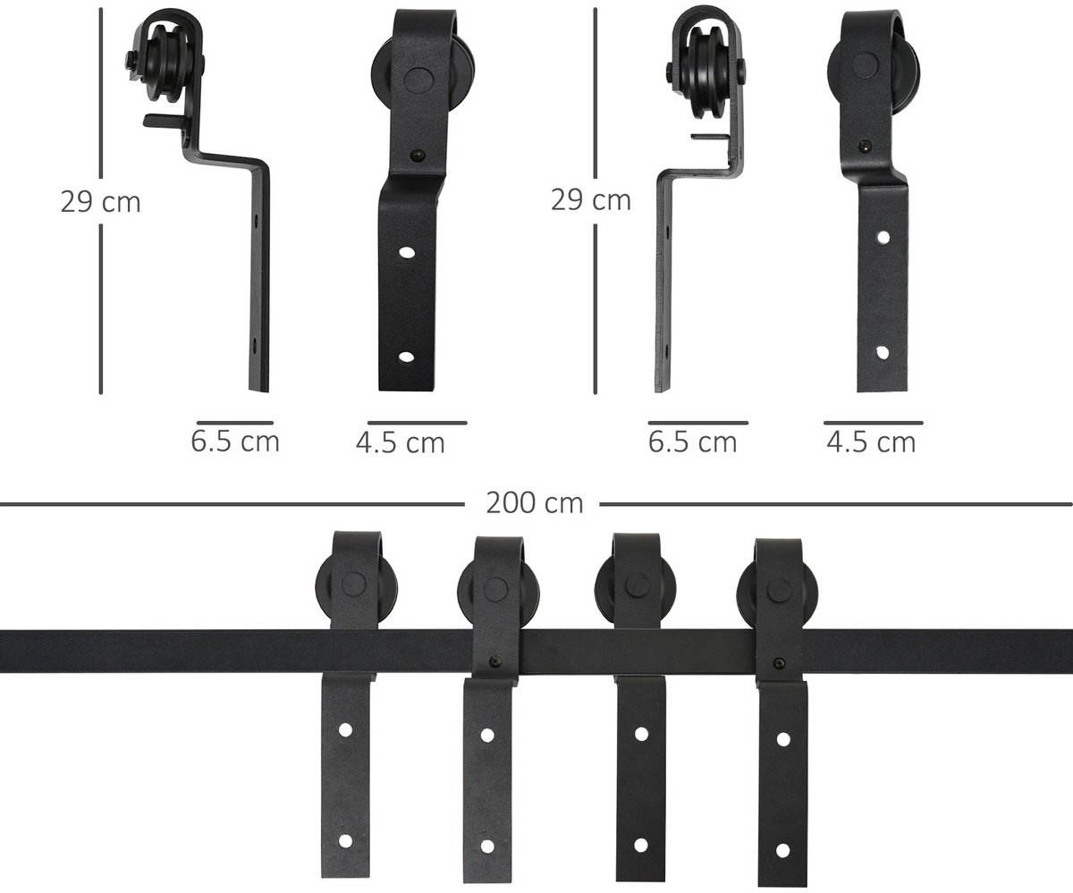COVREO Schuifdeursysteem voor houten schuifdeur 200 cm zwart, staal