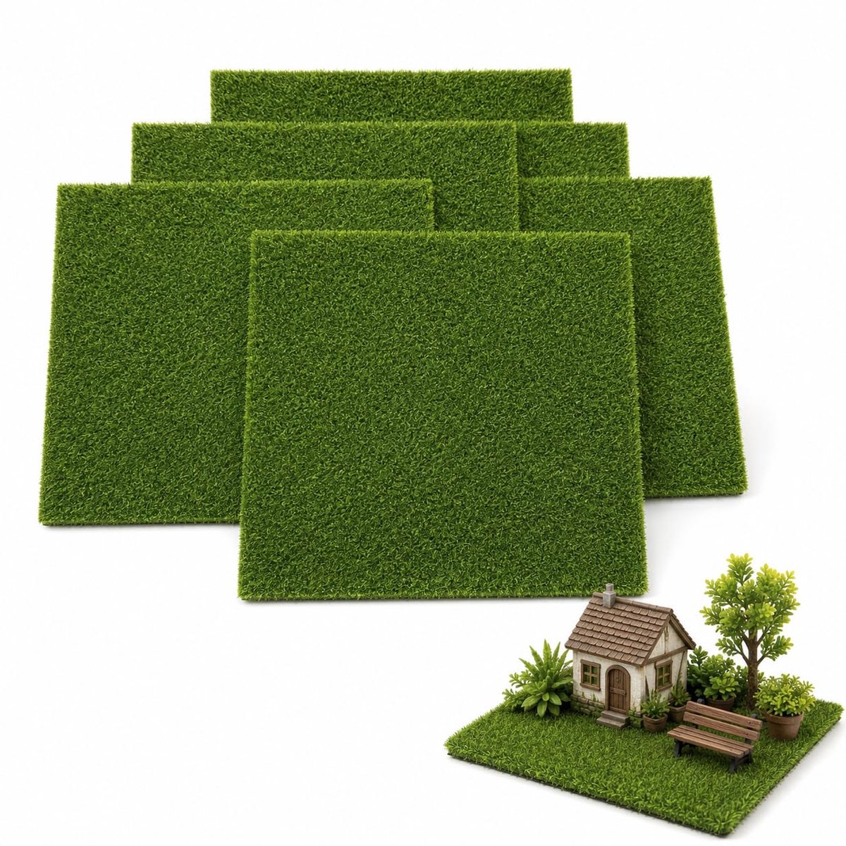 6 Stuks Miniatuur Decoratieve Grasmatten, Kunstgras voor Modelbouw