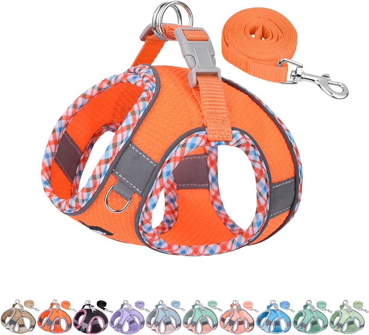 Kattenharnas - Oranje - Ademend Reflecterend Tuigje met Leiband - Voor Kleine Honden en Puppy’s