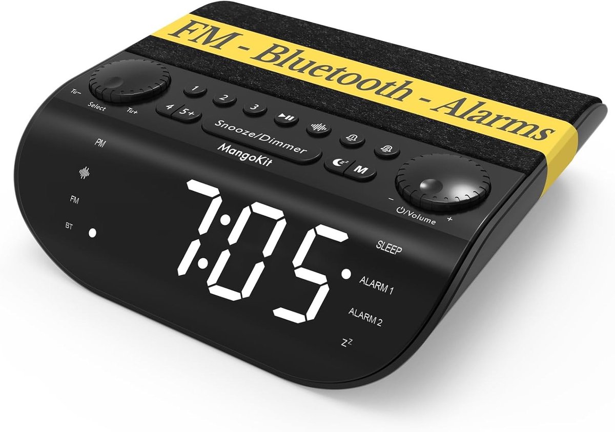 FM-Radio met Bluetooth - Zwart - Alarm met Sluimerfunctie - Voor Slaapkamer of Woonkamer
