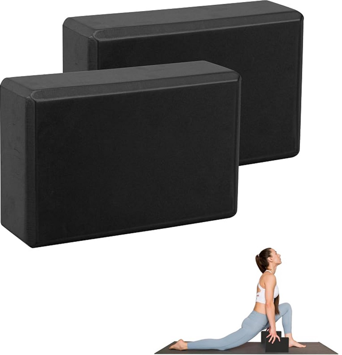 Yogablokken - 2-pack - zacht en antislip - dansblokken - lichtgewicht en geurwerend - geschikt voor beginners - EVA-materiaal - geschikt voor Pilates, meditatie, dagelijkse fitness, stretching en vormgevende training - 23*15*7,5 cm - Zwart