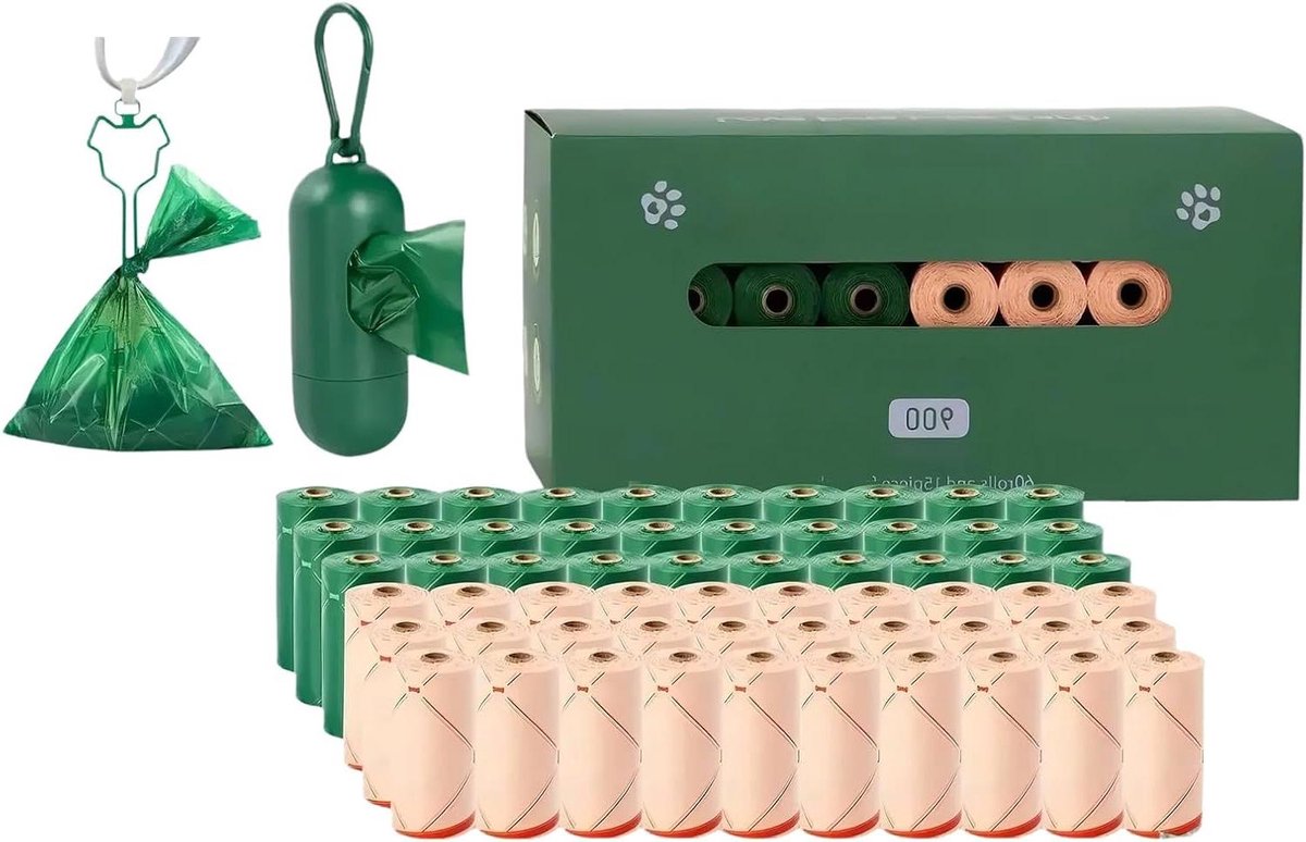 Hondenpoepzakjes Rollen - Poepzakjes Hond - Huisdier Afval Opruimen - Lekdichte Dispenser Houder - 60 Rollen - Roze en Groen