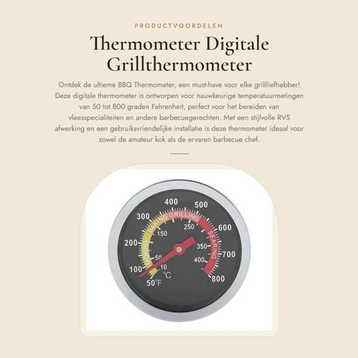Thermometer - Digitale Grillthermometer - Temperatuurmeter voor Barbecue - 50 tot 800 Fahrenheit - Geschikt voor Buiten - Zilver