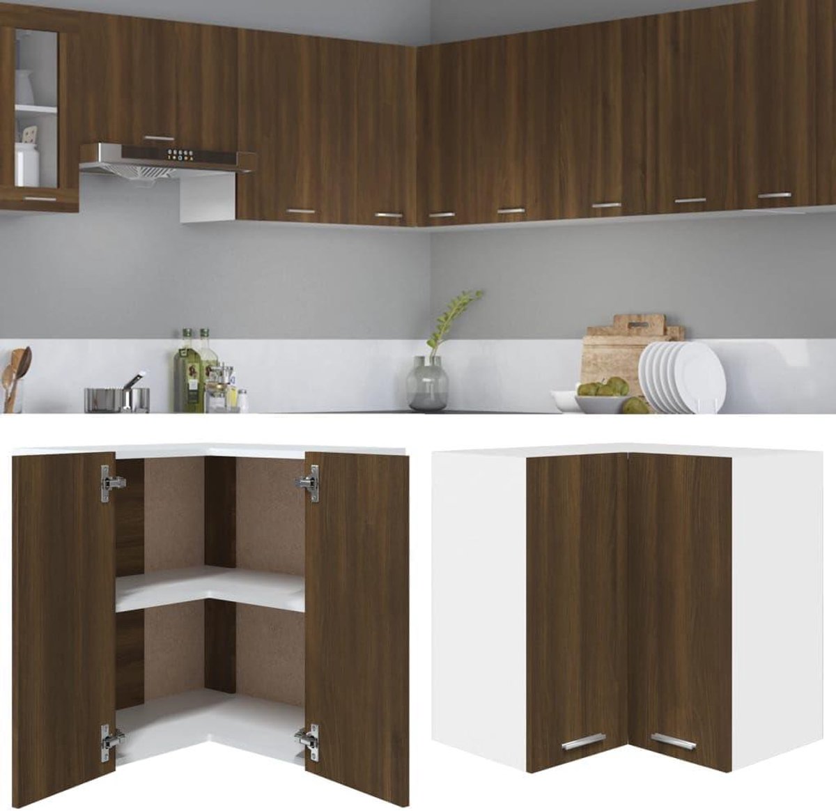 Hangende Hoekkast - Keukenkast Hoek - Keukenruimte Optimaliseren - Duurzaam Gemanipuleerd Hout - 57x57x60 cm - Bruin Eiken