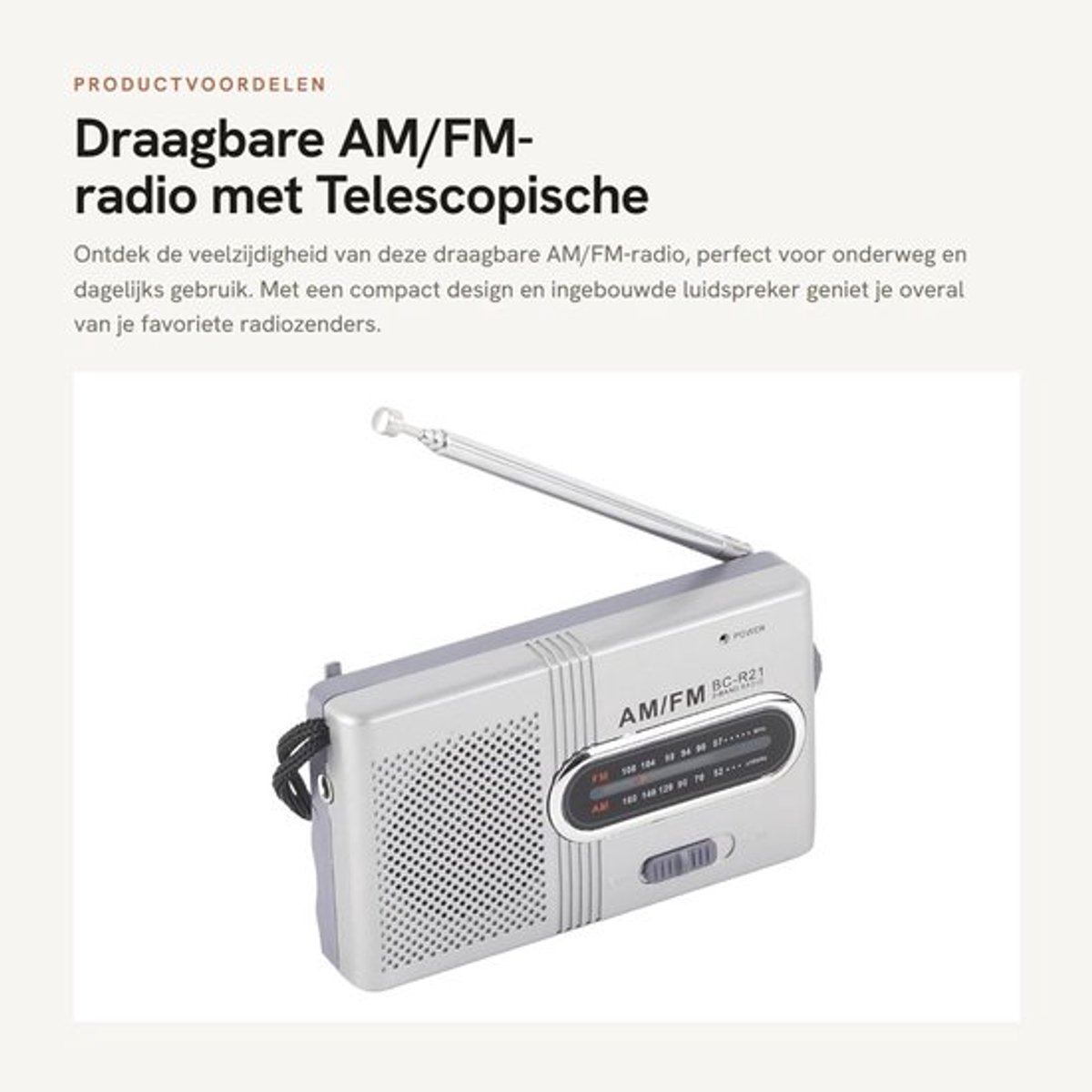 AM/FM-radio met ingebouwde luidspreker - Draagbare mini-radio - Telescopische antenne - Lichtgewicht - Ideaal voor reizen - Afmetingen 9,5 x 5,8 x 2 cm