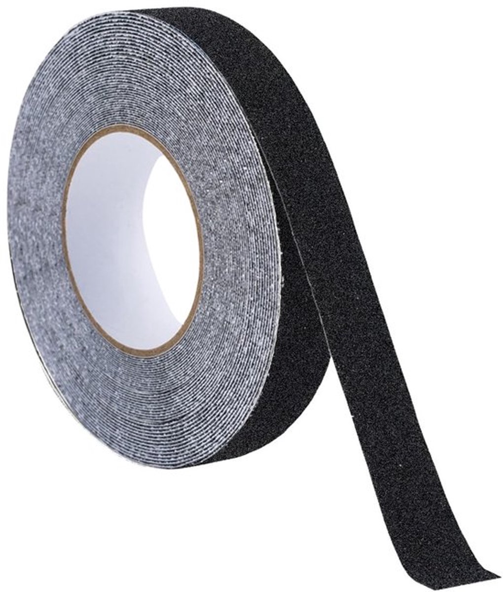 DGN Anti-slip tape, 2,5 cm × 20 m, antislip tape, hoge tractie, antislipstrips met zelfklevend, traptreden tape, zelfklevend, antislipband voor ladders treden, zwart