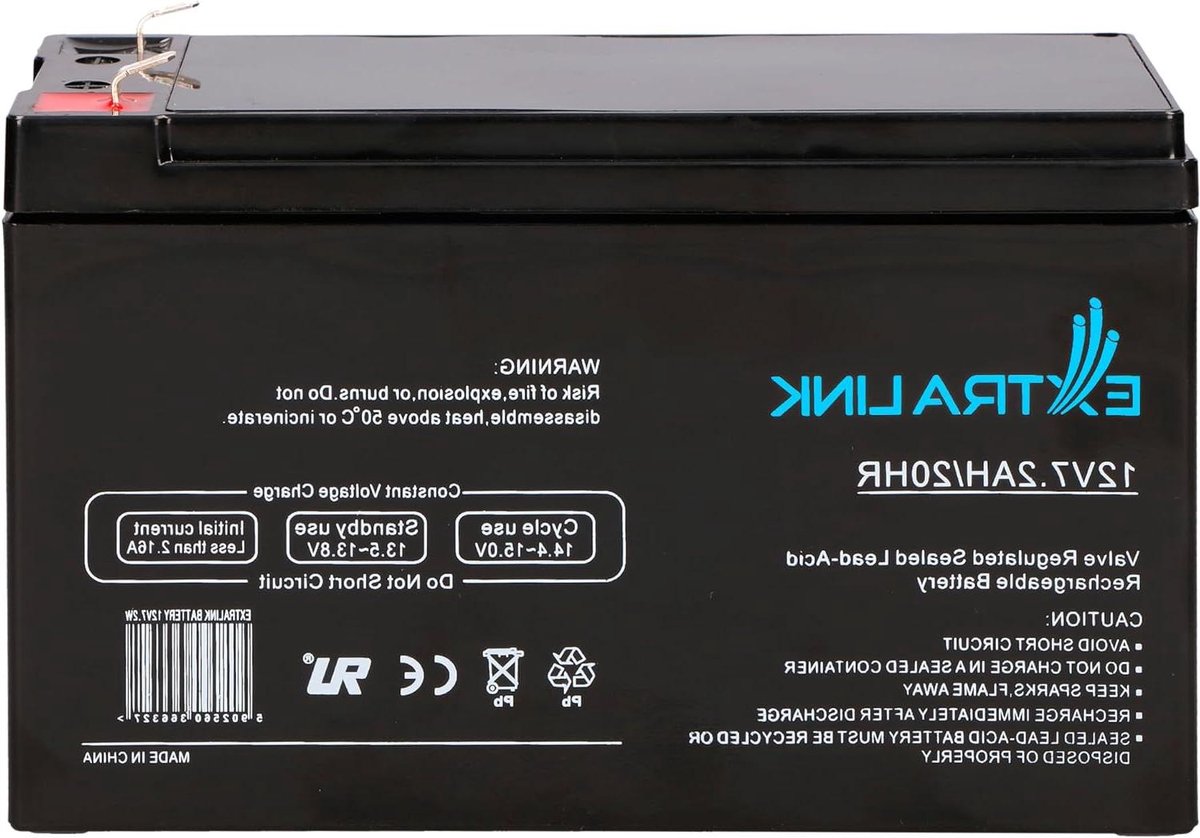 AGM Batterij - Oplaadbare Accu - Energie Opslag - Onderhoudsvrij - 12V 7AH - Zwart