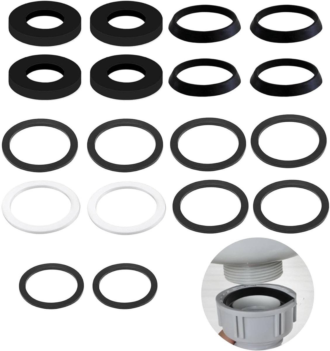 Sifon Afdichtingen Set - Afvoer Reparatie - Lekkage Verhelpen - 18 Delige Set - 1 1/2 Inch - Zwart