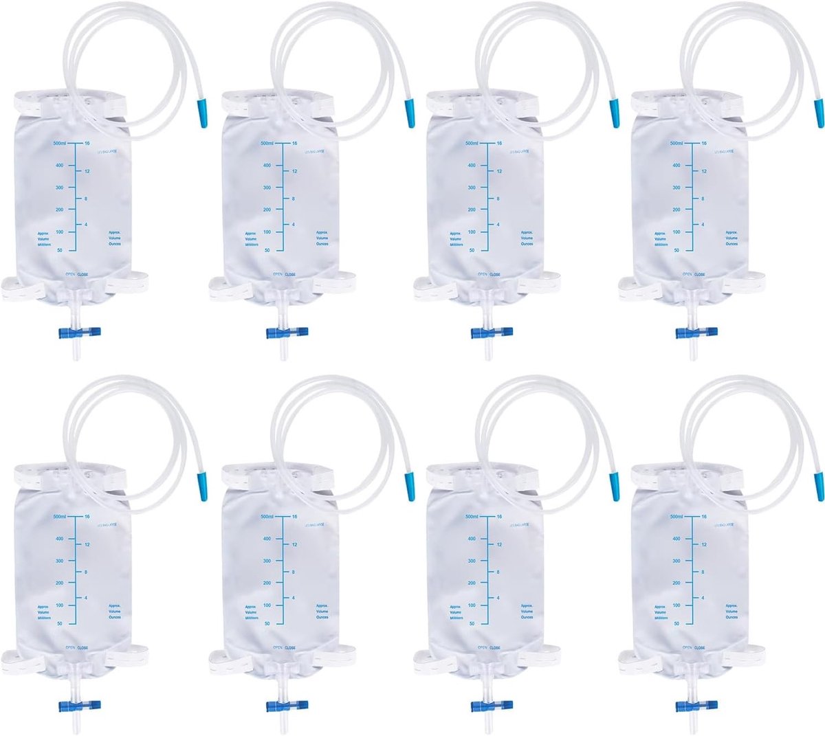 500ml Urine Leg Bag met 2 Straps en T-Ventiel - Ideaal voor Urine Training en Afvoer, Set van 8 Stuks voor Comfort en Gebruiksgemak