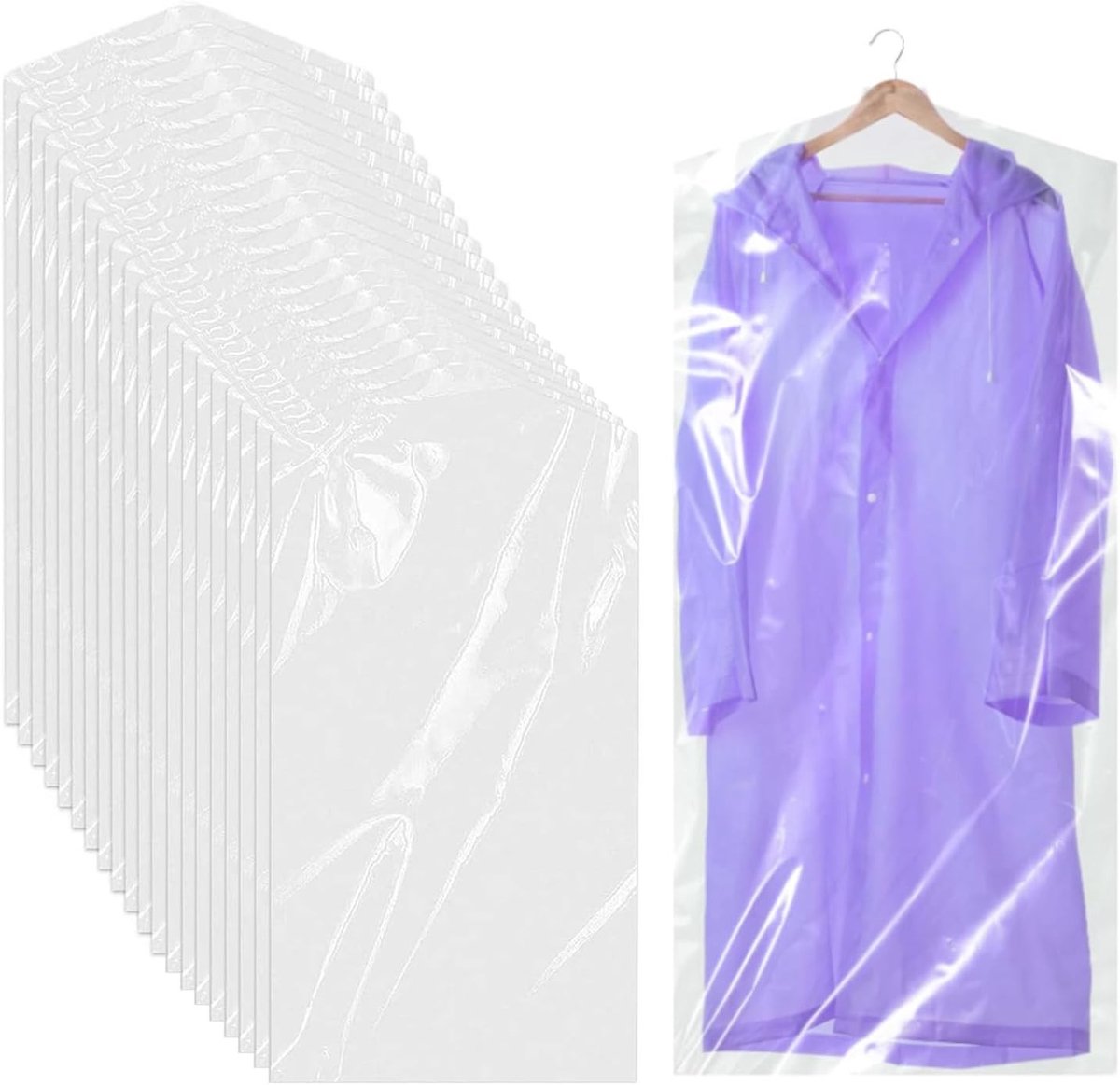 Set van 20 Kledinghoezen - Transparante Beschermhoezen voor Kleding 60 x 140 cm - Stofdichte Kledingbescherming en Hangende Garment Bags