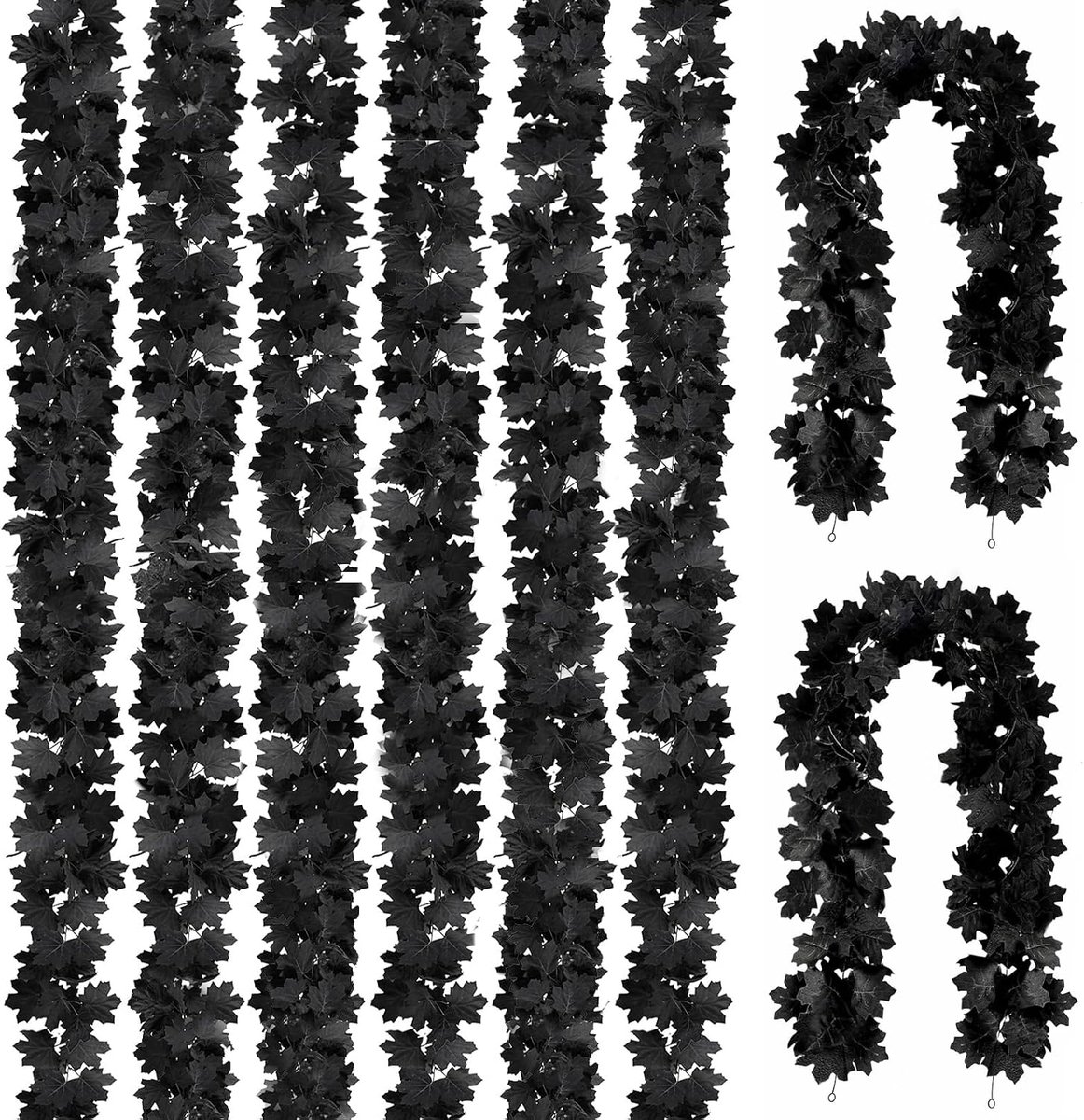 Halloween Decoratie Takken – 8 Stuks – Zwarte Esdoornbladeren – 175 cm – Kunstmatige Bladtakken – Met 16 Transparante Ophanghaken – Flexibel & Buigbaar – Voor Halloween, Gothic, Spookhuis & Herfstdecoratie