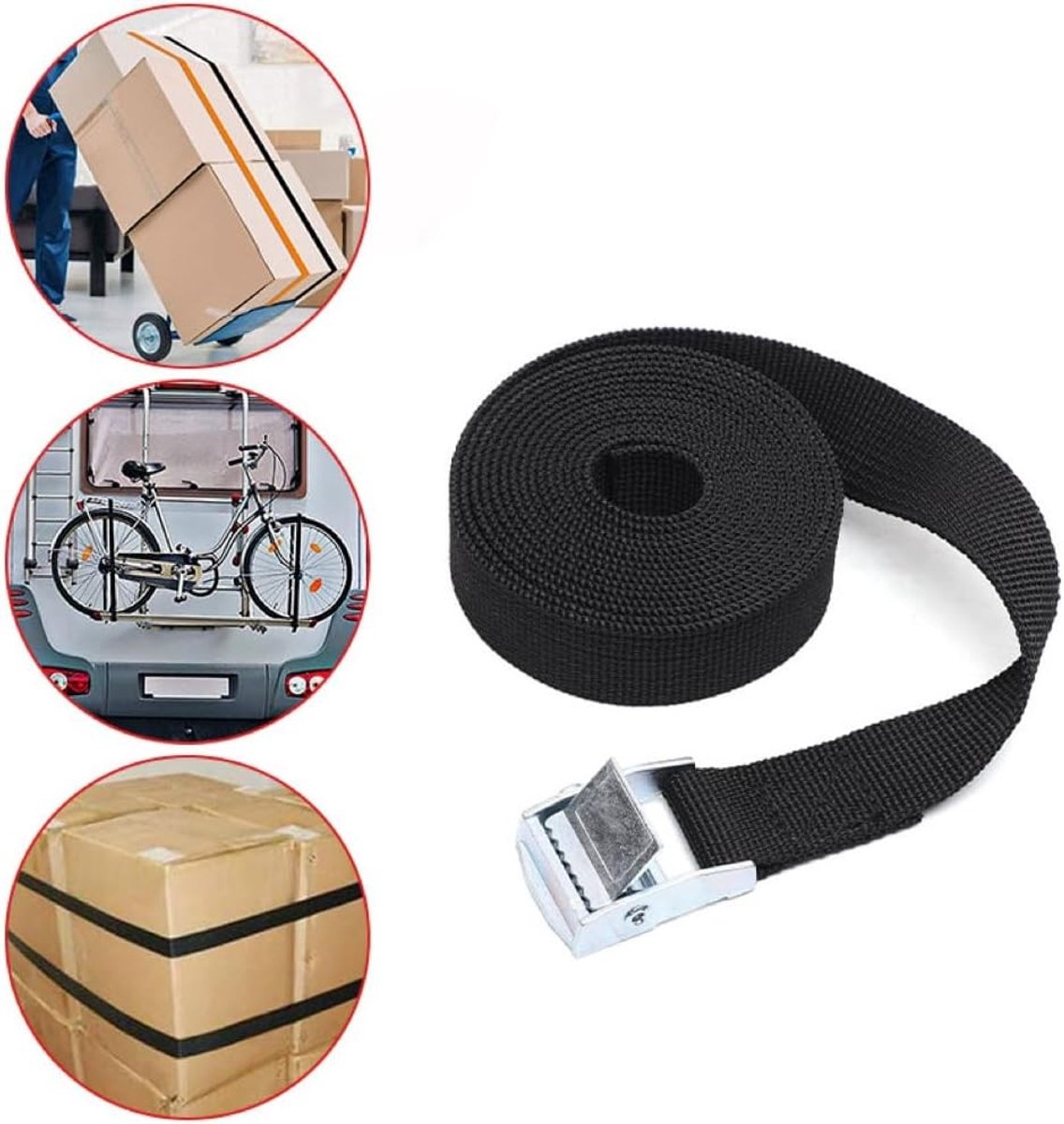 Spanbanden Set van 4 Stuks - Zwart - 2 m - Belastbaar tot 150 kg - Voor Transport en Camping