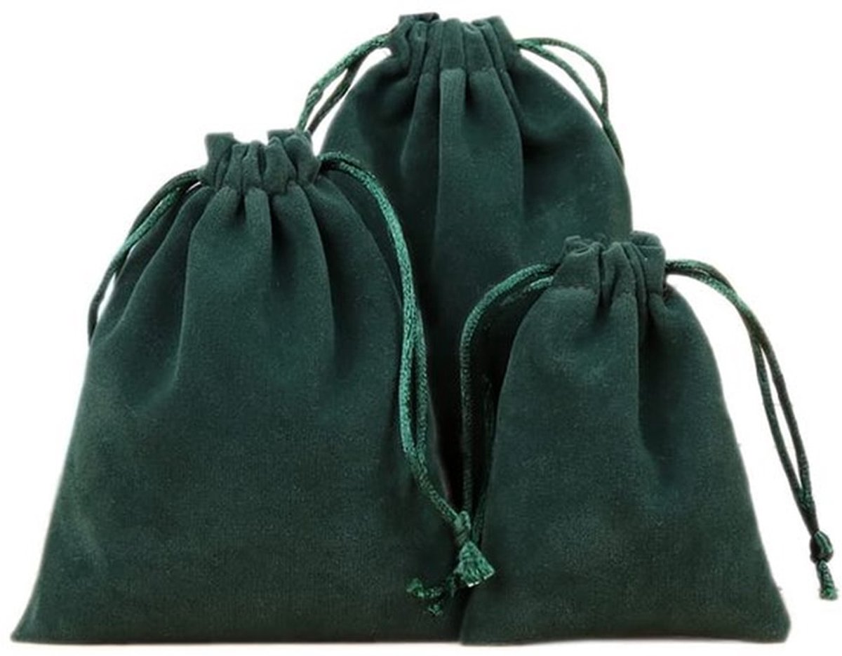 Fluwelen Zakjes 12 Stuks - Sieraden Zakjes - Kleine Stoffen Zakjes - Trekkoord - Geschenkzakjes - 20 x 25 cm - Donkergroen - Sieradenzakjes