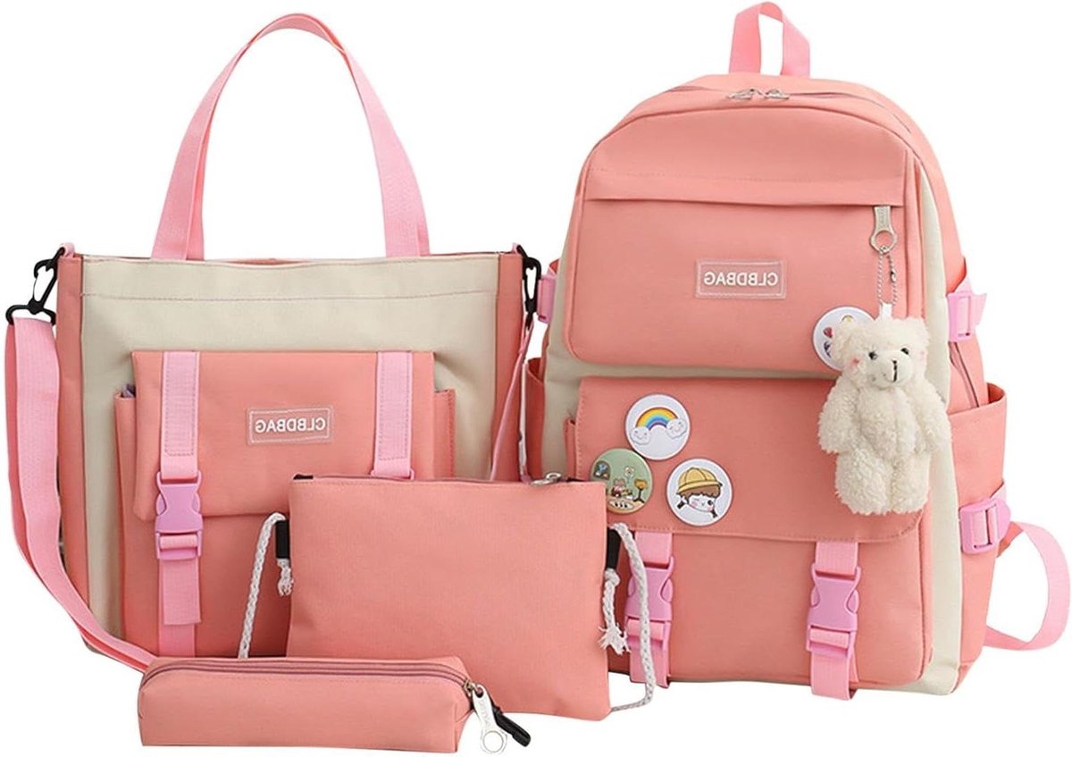 Schooltassenset Peuters - Kleuter Reistas Set - Dagelijks Gebruik - Vierdelige Set - 44 cm Hoog - Paars