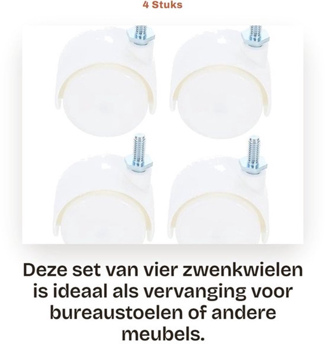 Zwenkwielen Set van 4 - Zwenkwielen met Rem - Meubelwielen - Zwenkwielen voor Bureaustoel - Zwenkwielen met Schroefdraad - Duurzaam Materiaal - Stoelwielen