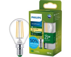 Philips UltraEfficient LED lamp - Transparant - 40W - E27 fitting - Warmwit licht: 2700K - Bespaar op energiekosten