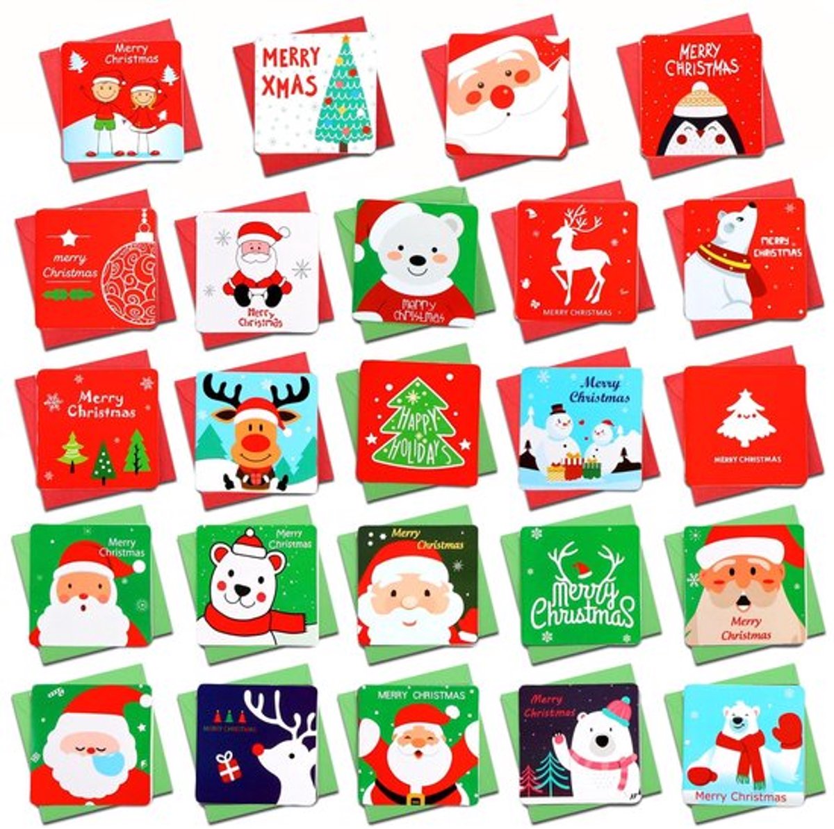 Kerstkaarten Set 144 Stuks - Mini Kerstkaarten - Feestmotieven - Handgemaakt - Milieuvriendelijk Papier - Inclusief Envelop - Wenskaarten