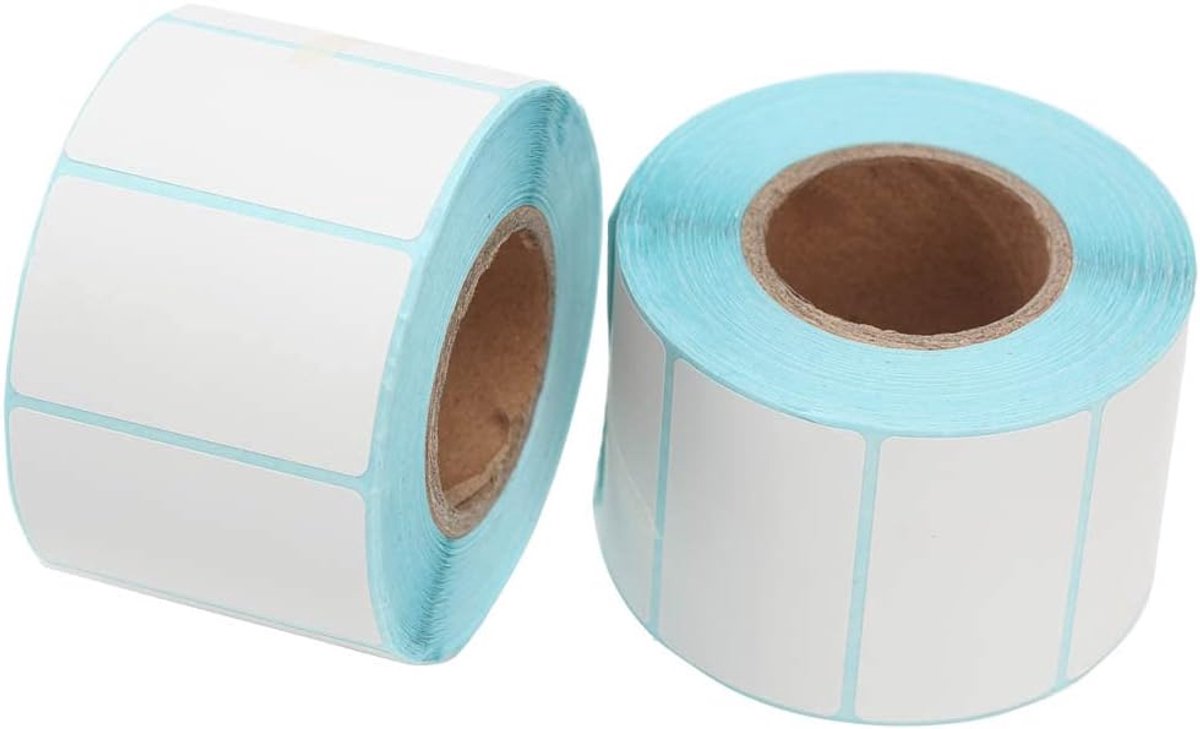 2 rollen zelfklevende etiketten – Blanco witte, rechthoekige thermische adreslabels – Beschrijfbaar; geschikt voor kantoor, keuken en printers – 5 x 3 cm