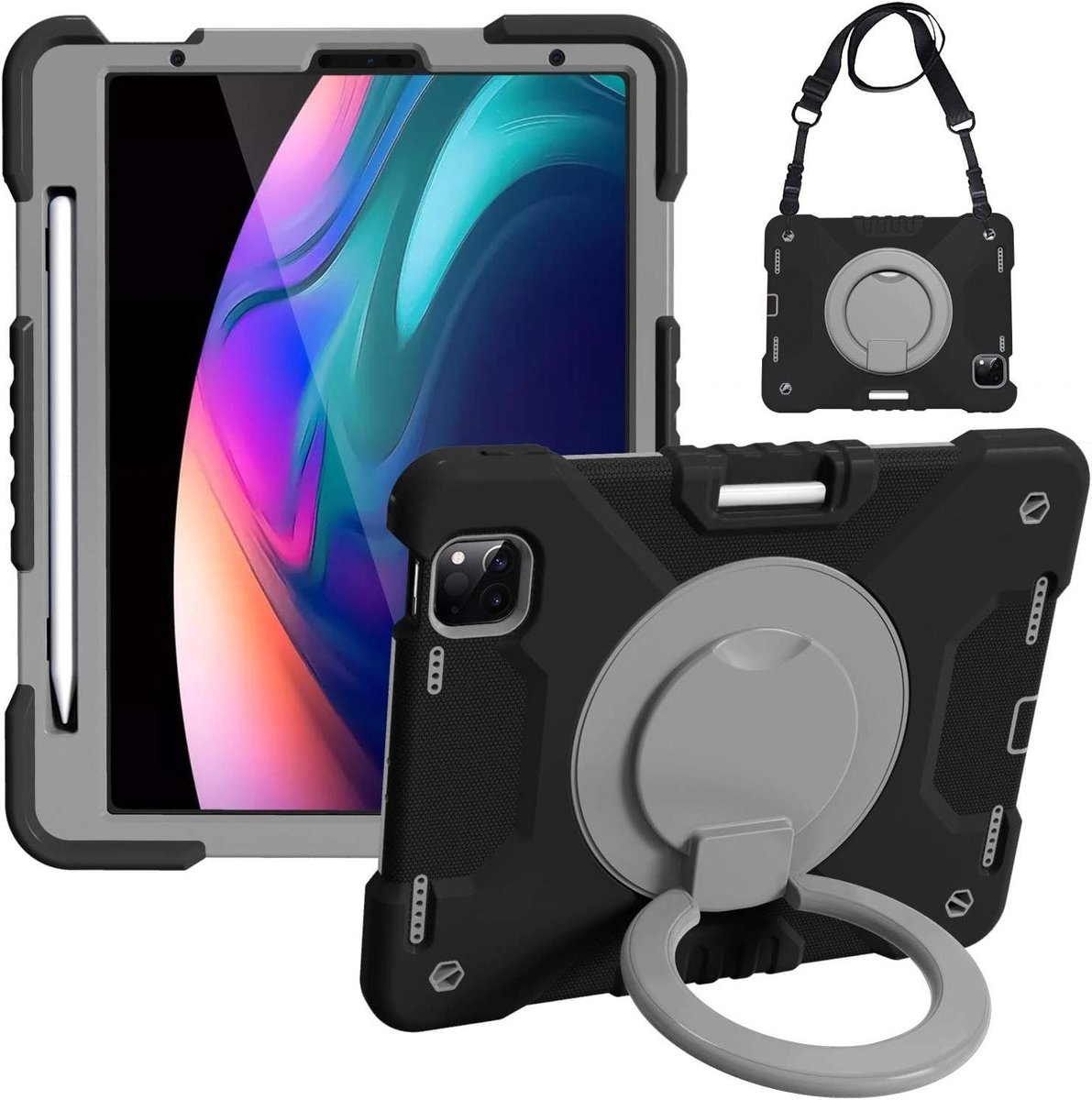 Tabletbescherming Kinderen - Tablet Case - Tablet Beschermen - Schokbestendig Ontwerp - 10.9 inch - Zwart Grijs