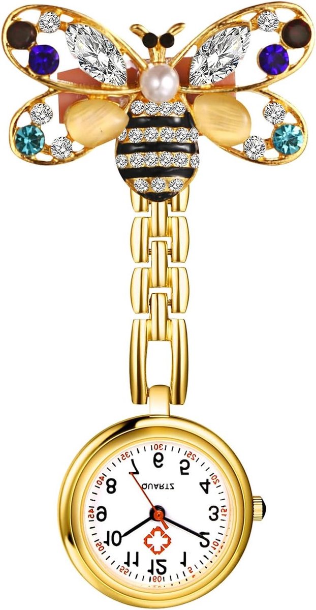 Verpleegstershorloge Clip - Zakhorloge Broche - Medisch Werk - Arabische Cijfers - 1 cm - Geel