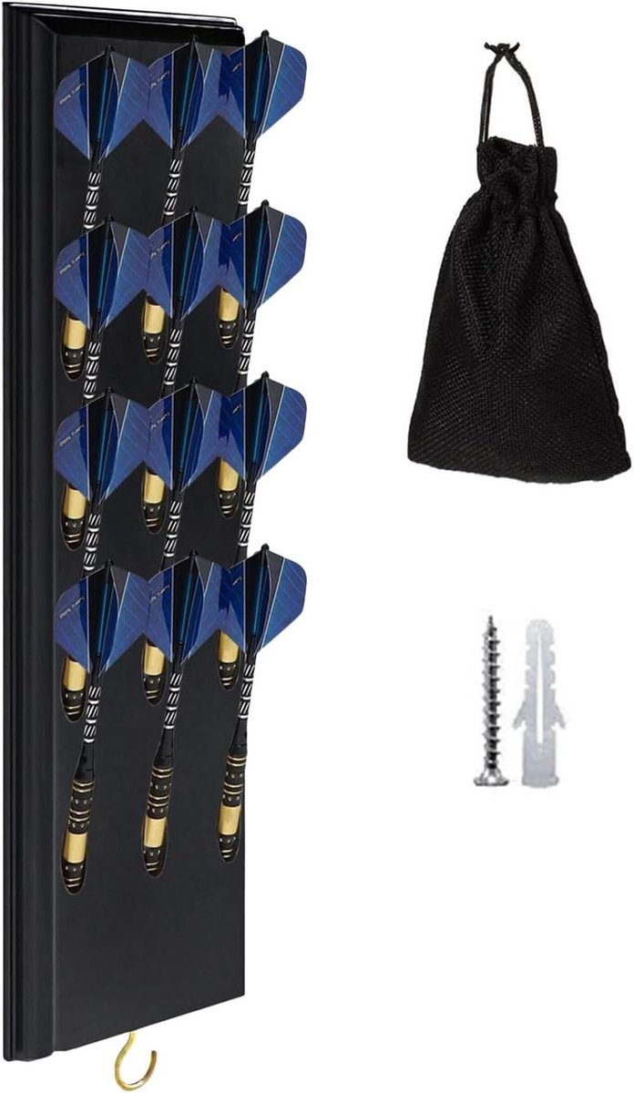 Dartstandaard Hout - Dart Opberger - Speelkamer Organiseren - Ruimtebesparend Ontwerp - 12 Darts - Zwart