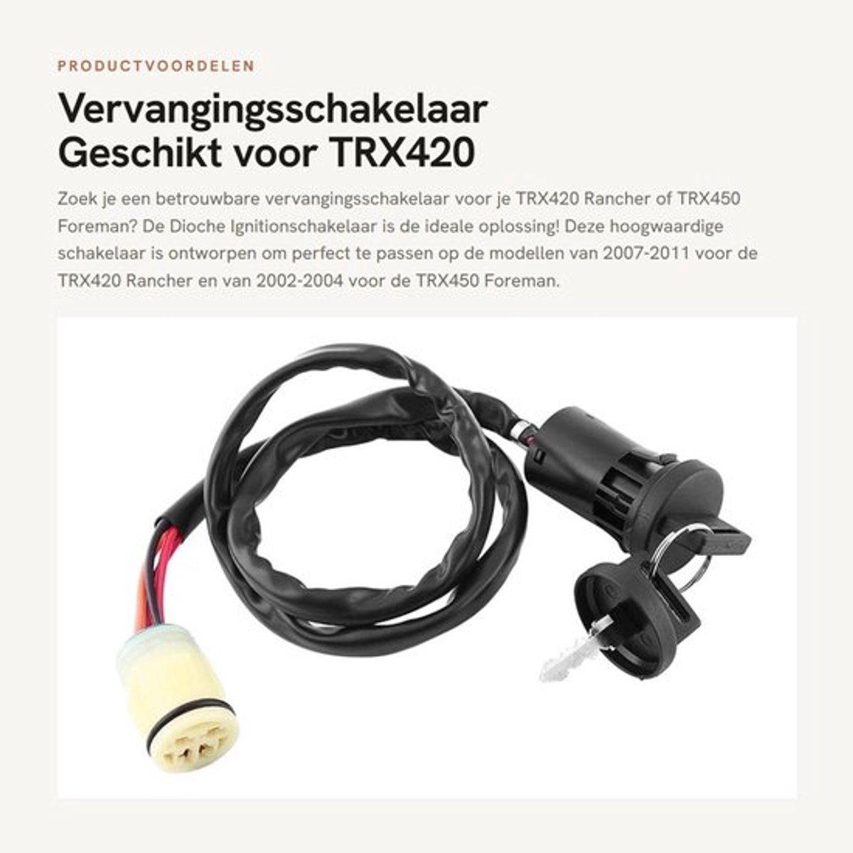 Vervangingsschakelaar - Geschikt voor TRX420 Rancher en TRX450 Foreman - Met Sleutels - Betrouwbaar en Duurzaam - Geschikt voor...
