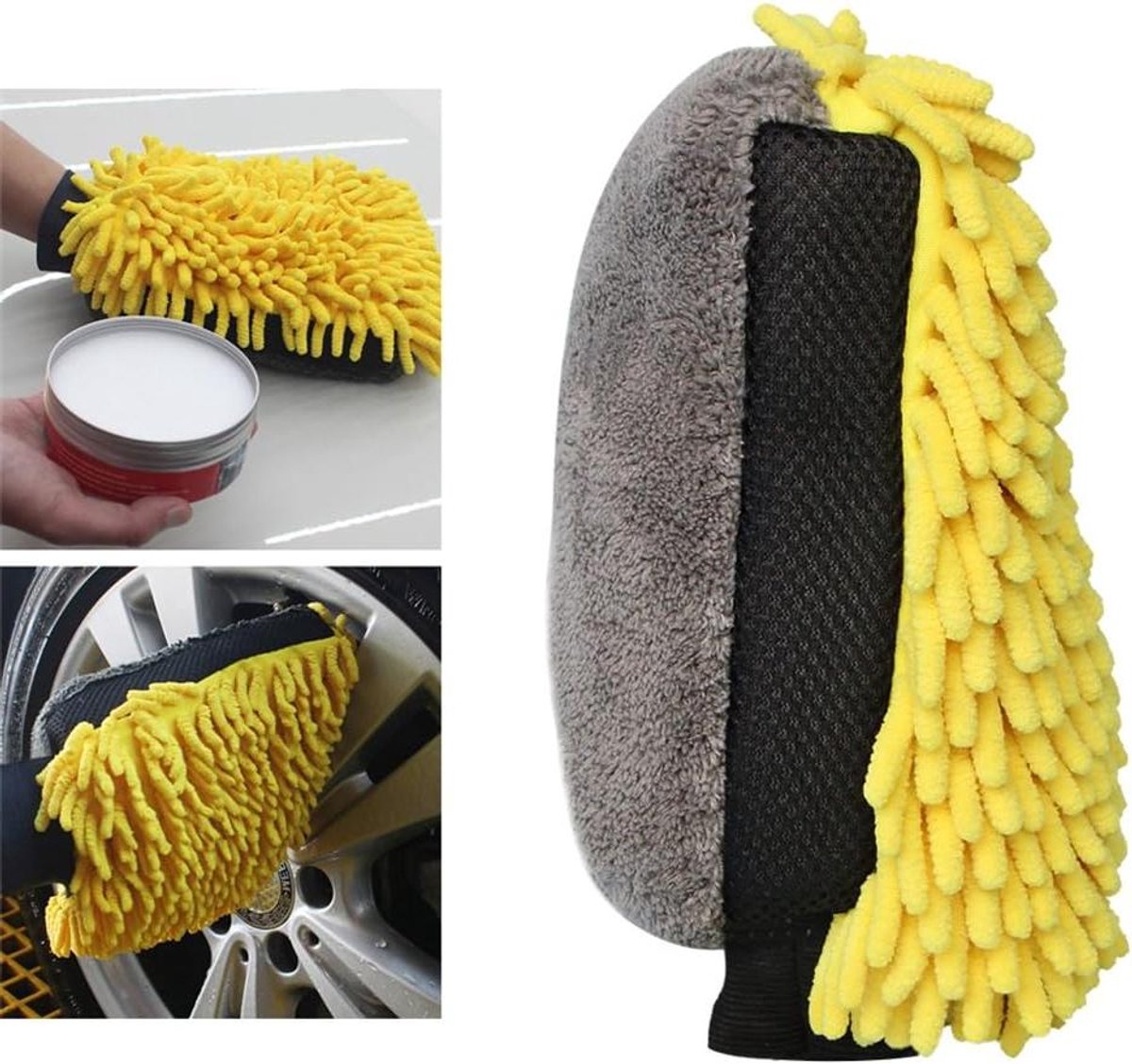Microvezel Washandschoen - Autowash Handschoen - Auto Reinigen - Dubbelzijdig Ontwerp - 28 x 18.5 cm - Geel