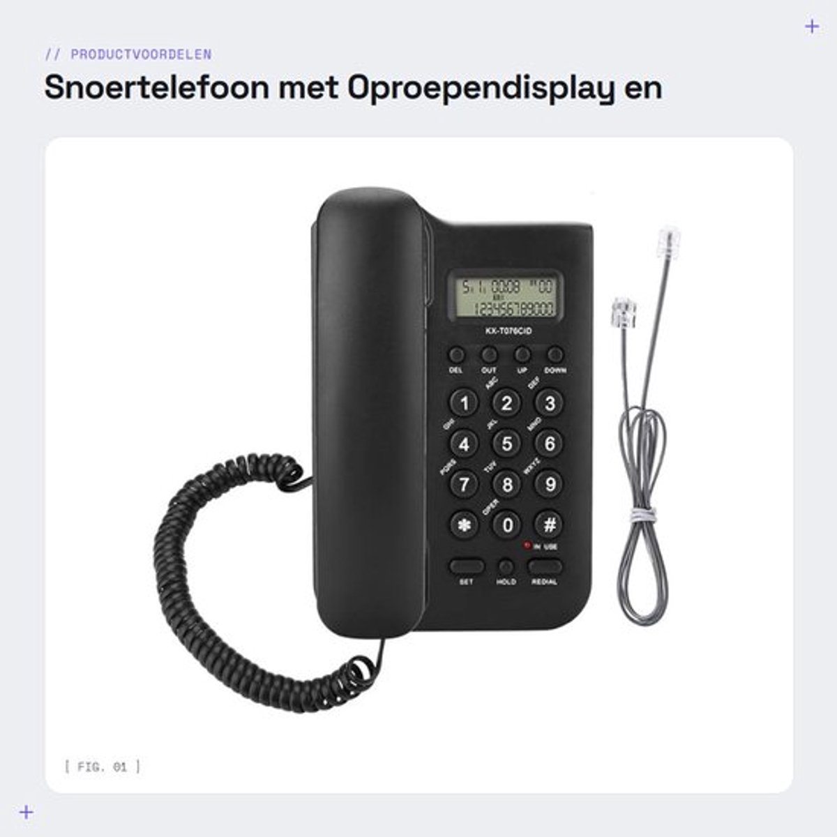 Vaste Telefoon met Snoer - Desktop Telefoon - Oproependisplay - Wandmontage - FSK/DTMF-systeem - Energiebesparend