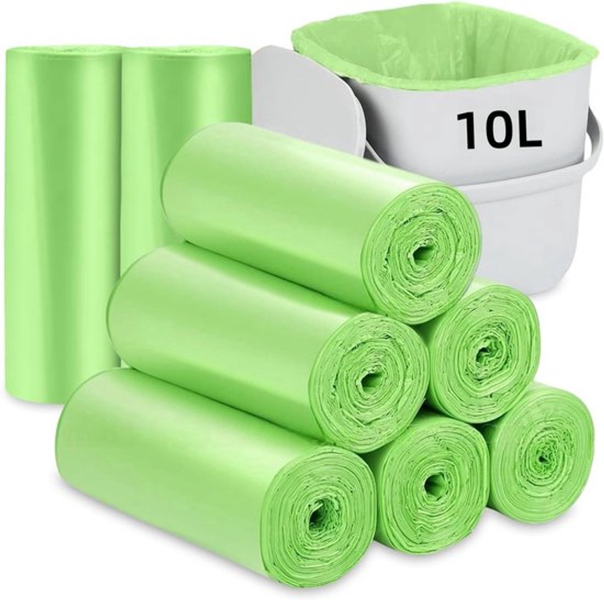 Flintronic 10L vuilniszakken, 200 stuks composteerbare zakken, 2,6 gallon dikkere voedselafvalzak, lekvrij, ongeparfumeerde, zware vuilnisvoering voor slaapkamer, badkamer, kantoor, keuken, groen, 45