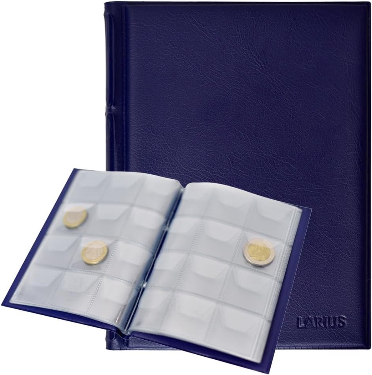 Muntenverzamelmap - Blauw - 155 x 115 mm - Muntalbum voor 120 munten tot 34 mm - Voor verzamelaars